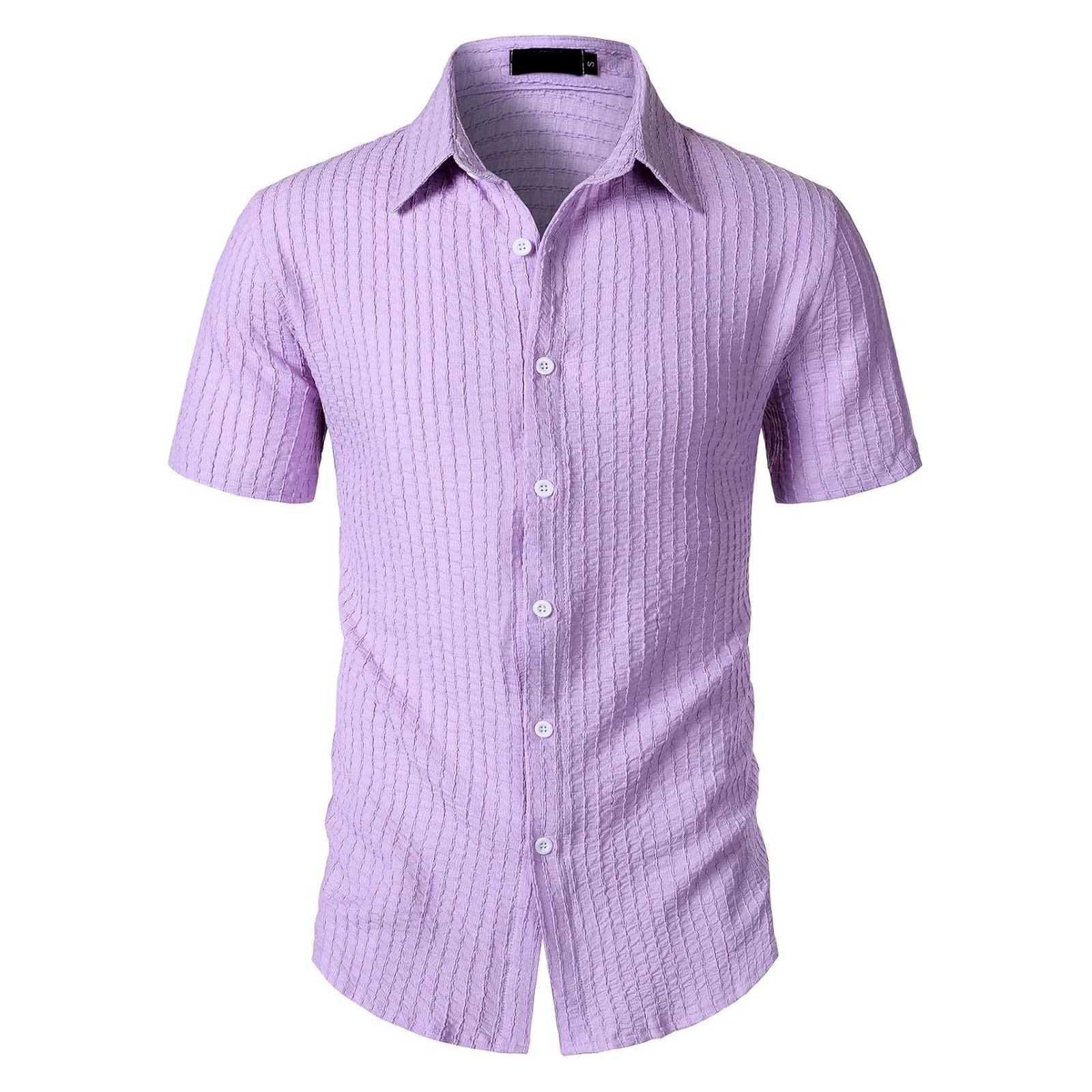 thumbnail image 1 of Camisa informal de manga corta a rayas para hombre: cuello abierto, corte holgado, para el verano, diseño resistente a las arrugas y fácil de cuidar, 1 of 6